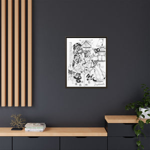 Framed Matte Canvas Print — Black & White Surreal Clown Illustration
