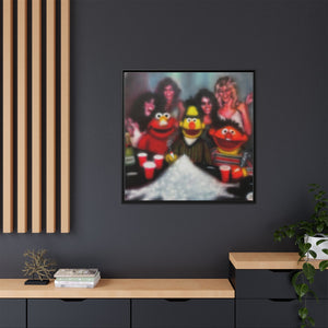 Framed Matte Canvas - Retro Puppet Party Pop Art