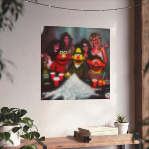 Fine Art Poster — Surreal Party Scene with Cartoon Characters