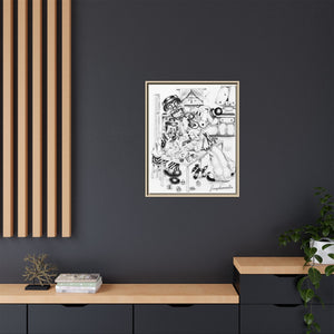 Framed Matte Canvas Print — Black & White Surreal Clown Illustration