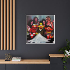 Framed Matte Canvas - Retro Puppet Party Pop Art